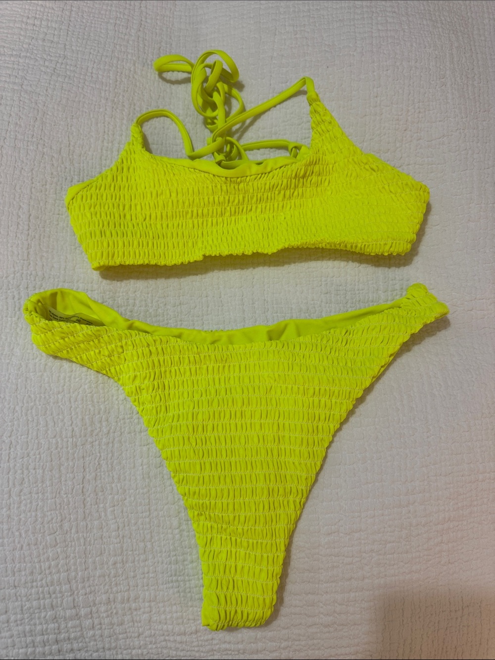 SHEIN Neon Yellow Smocked Bikini Set